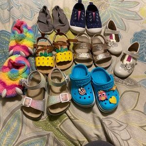 Lot of 8 pairs of size 6 toddler girl shoes.